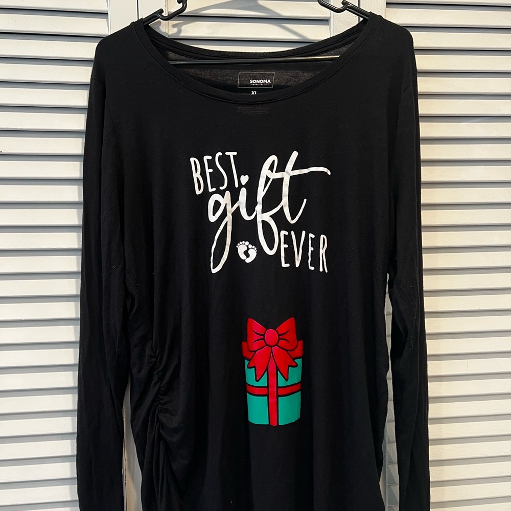 Sonoma Black Long Sleeve Tee Maternity Size XL Custom festive design